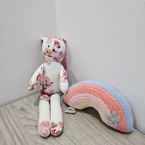 Albetta Plush Lot Pink White Floral Bunny Rabbit Knit Rainbow Rattle Floppy